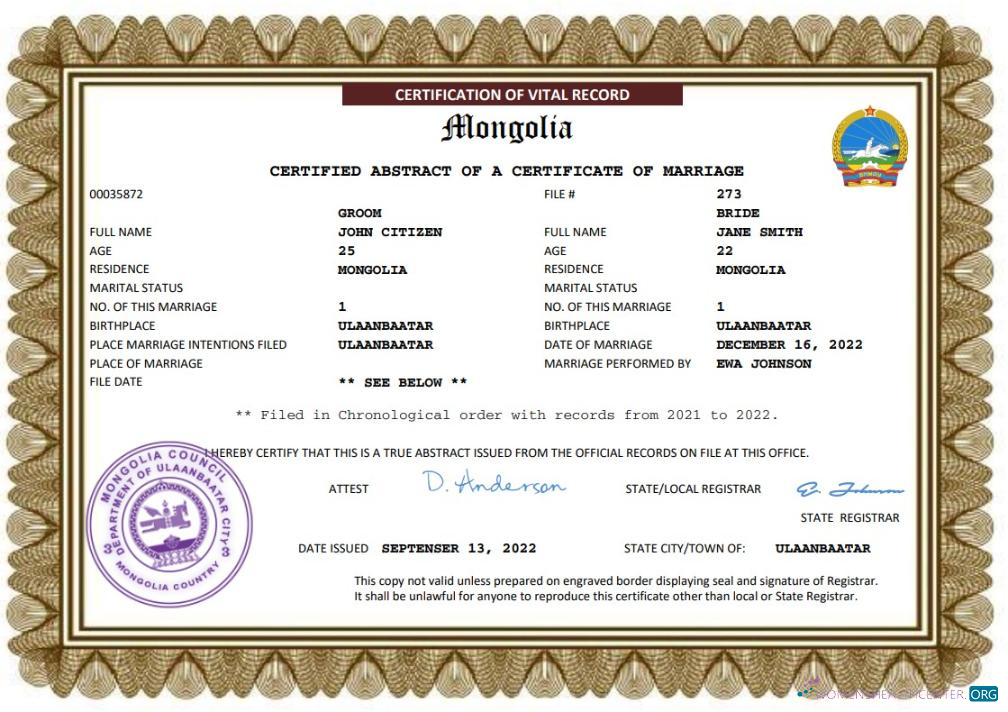 Download Mongolia marriage certificate Word and PDF template Photoshop template